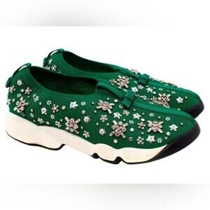 DIOR GREEN MESH FUSION EMBELLISHED LUXURY BOW DETAILS SNEAKERS‎ SIZE 10